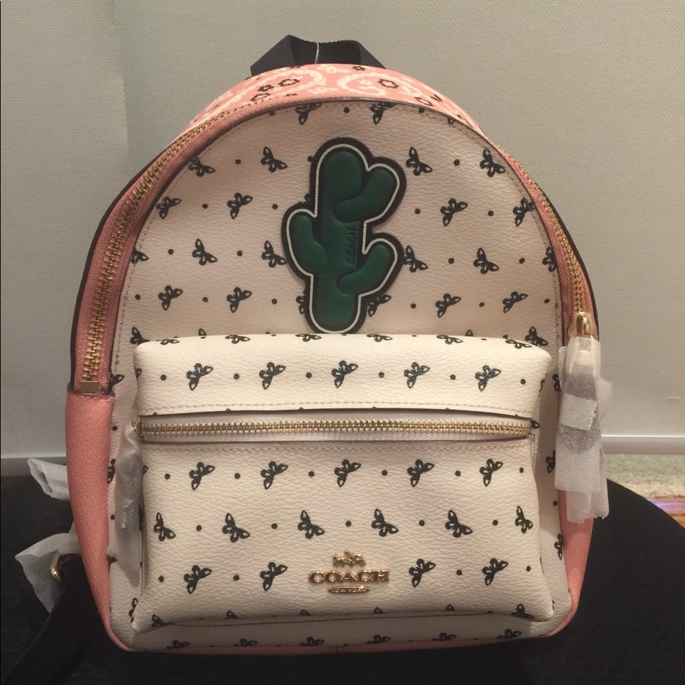 Coach Pink and Cream Backpack with Cactus Design